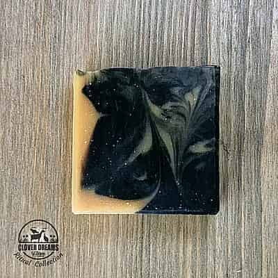 Unboxed Inner Wisdom goat milk soap with dramatic black and cream swirls