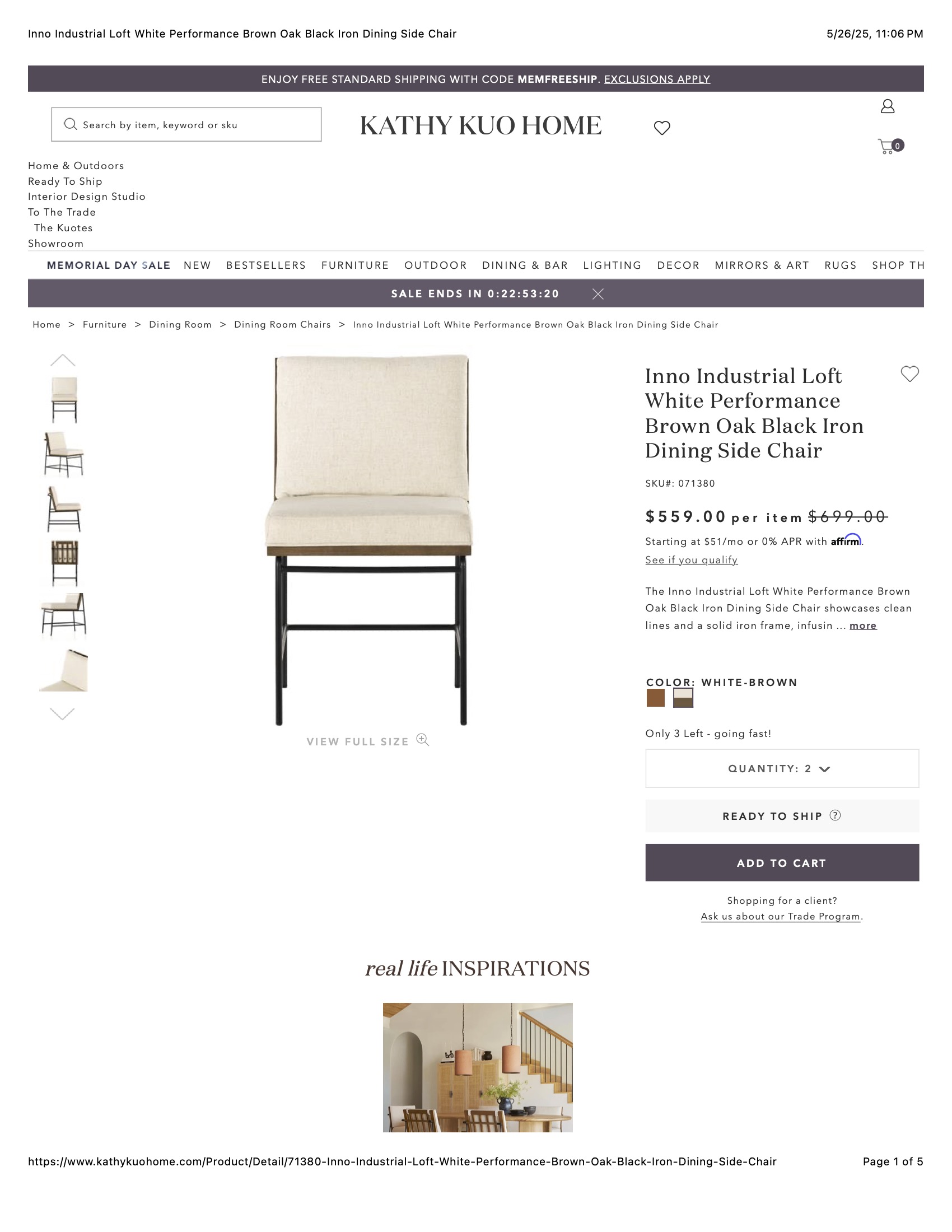 Inno Industrial Loft White Performance Black Wood Iron Frame Dining Side Chair