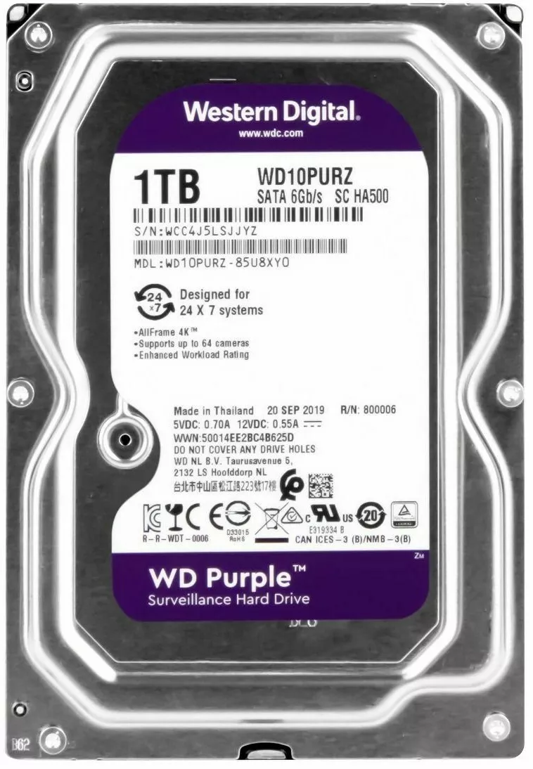 1TB WD Purple HDD - Optimized for Surveillance Systems