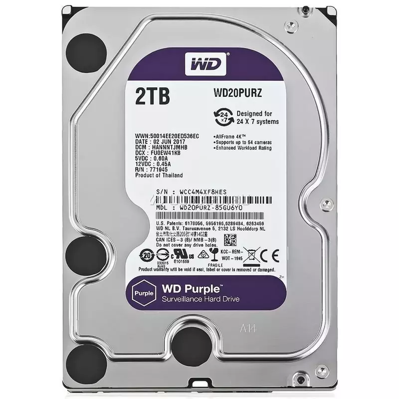 2TB WD Purple HDD - High-Endurance Surveillance Drive