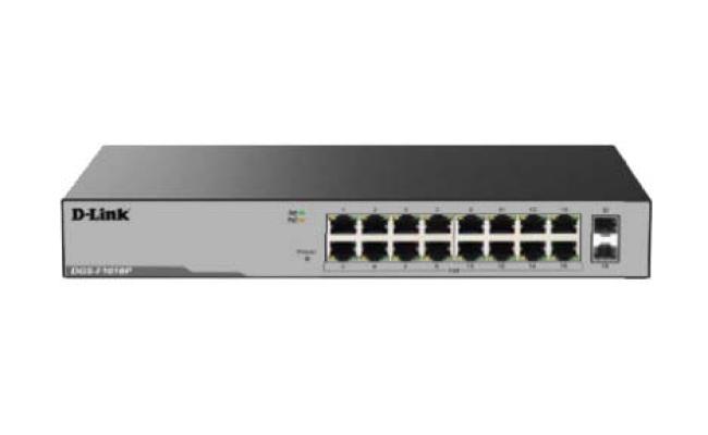 D-Link DGS-F1016P 16-Port Gigabit PoE Switch � Unmanaged with 2 SFP Ports