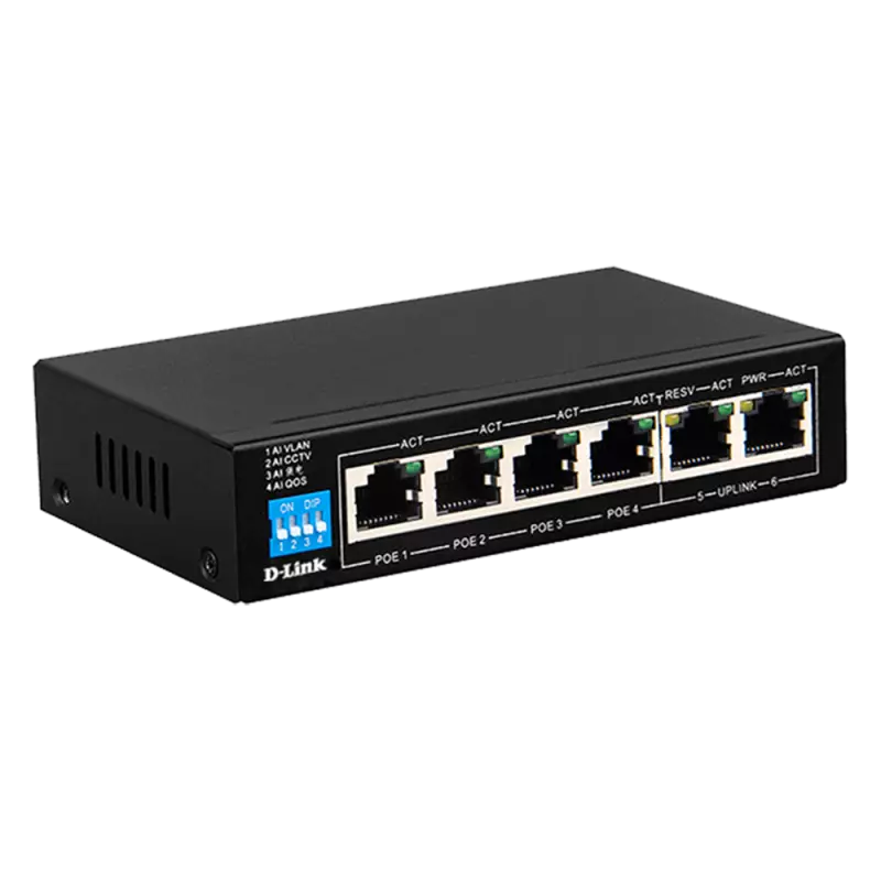 D-Link DGS-F1006P-E 6-Port Gigabit PoE Switch � 4 PoE + 2 Uplink Ports