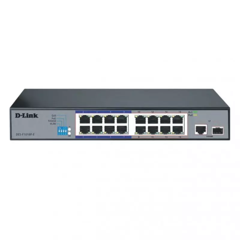 D-Link DES-F1016P-E 16-Port PoE Surveillance Switch � Long-Range 10/100