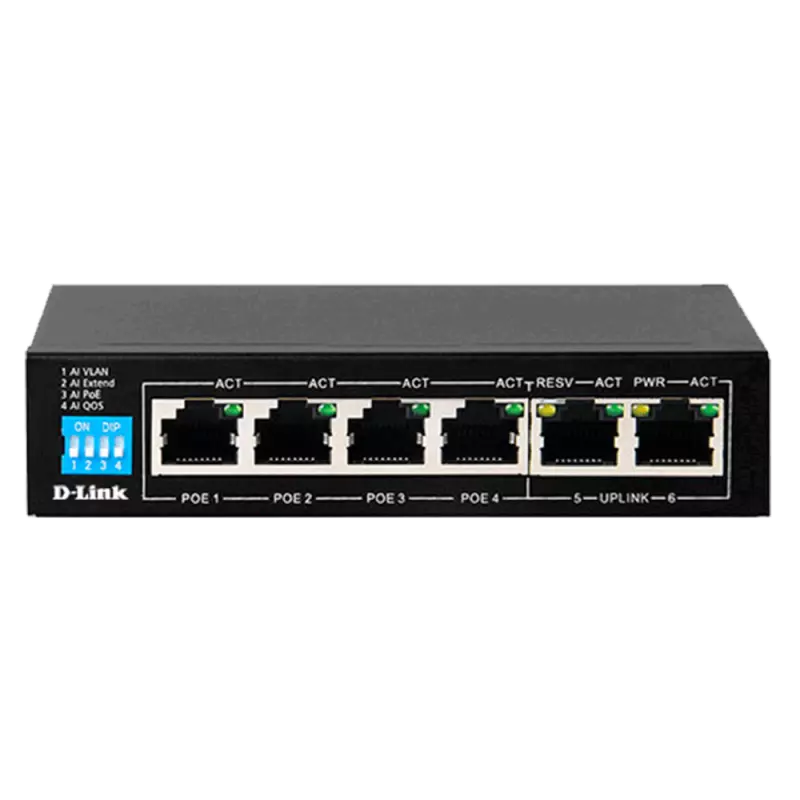 D-Link DES-F1006P-E 6-Port PoE Switch � 10/100 with 4 PoE + 2 Uplinks