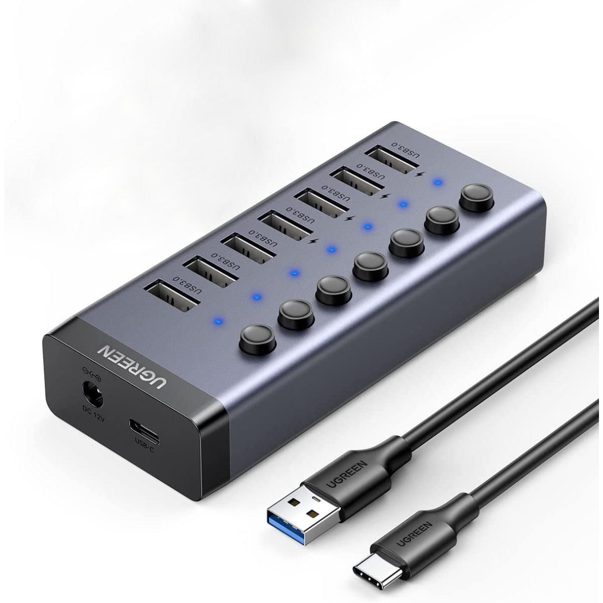 Ugreen CM481 USB-C to 7-Port USB-A 3.0 Hub with DC 12V - EU