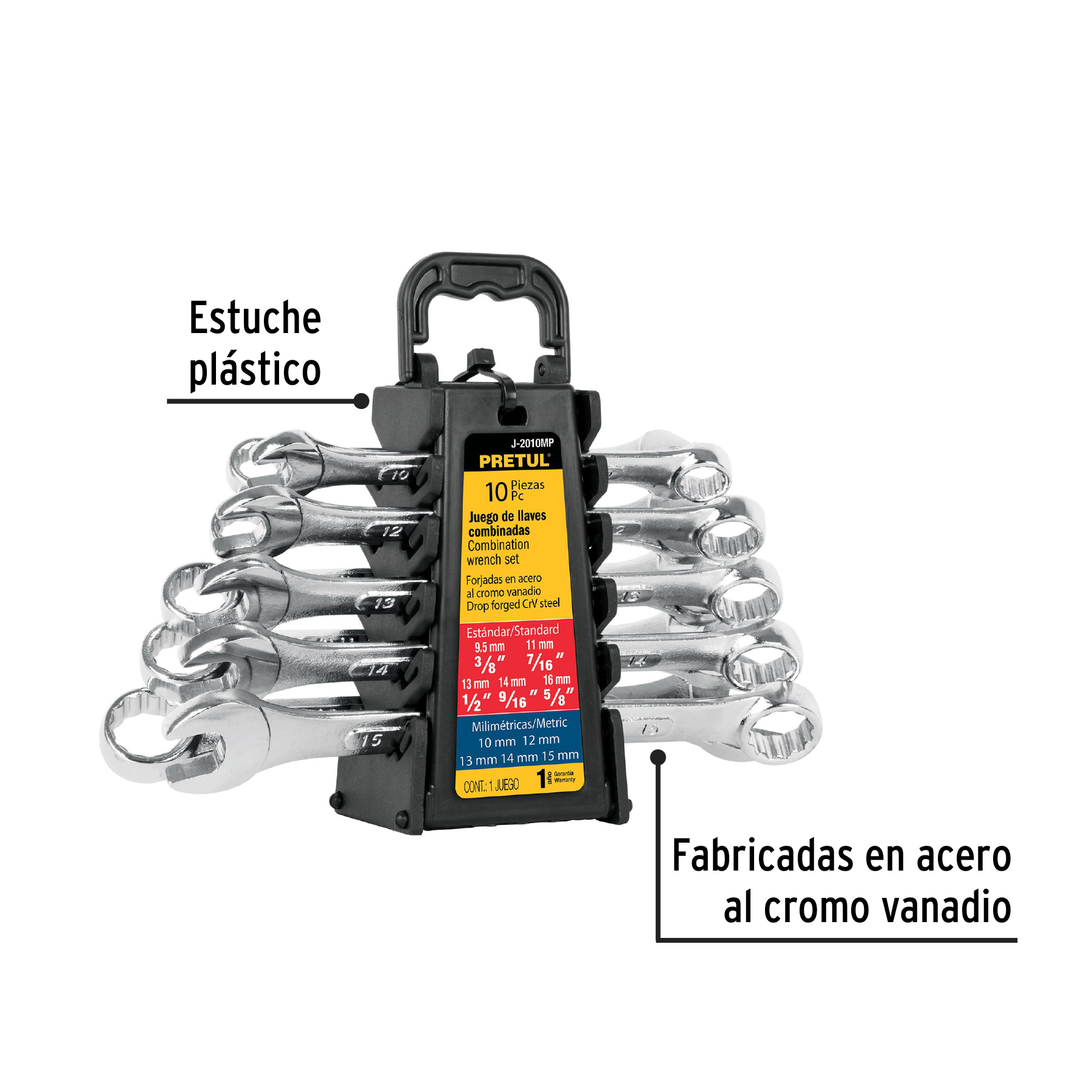 Juego de 10 llaves combinadas std y mm, Pretul - J-2010MP / 21996