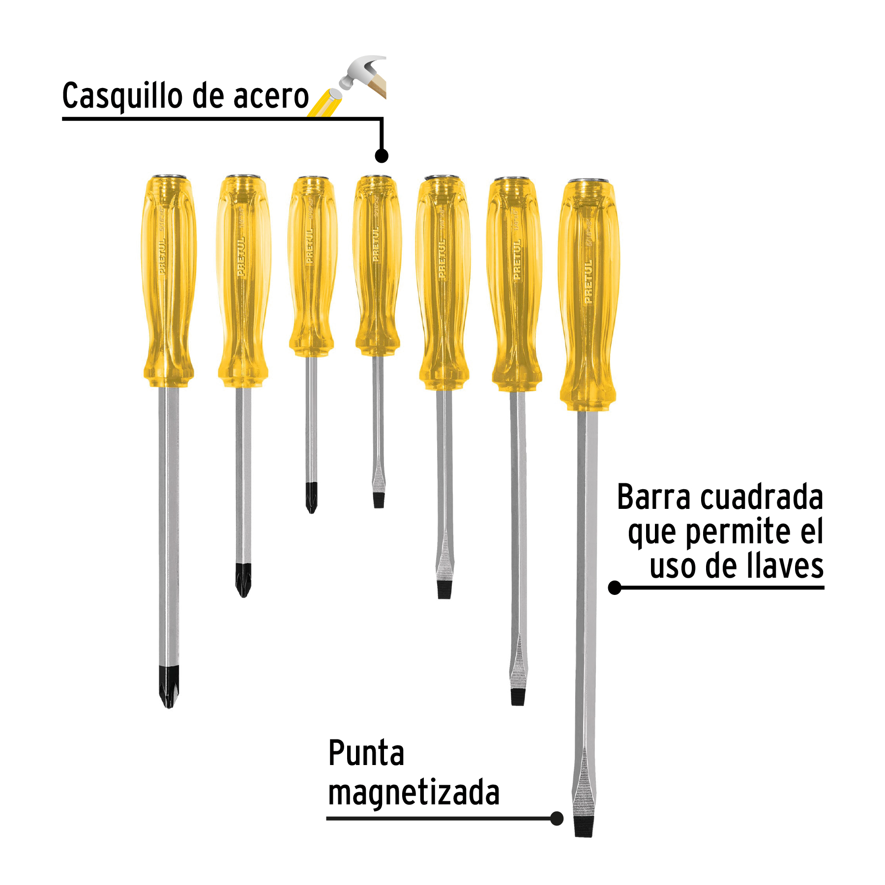 Juego de 7 desarmadores de impacto, Pretul - J-DIMP-7 / 21378