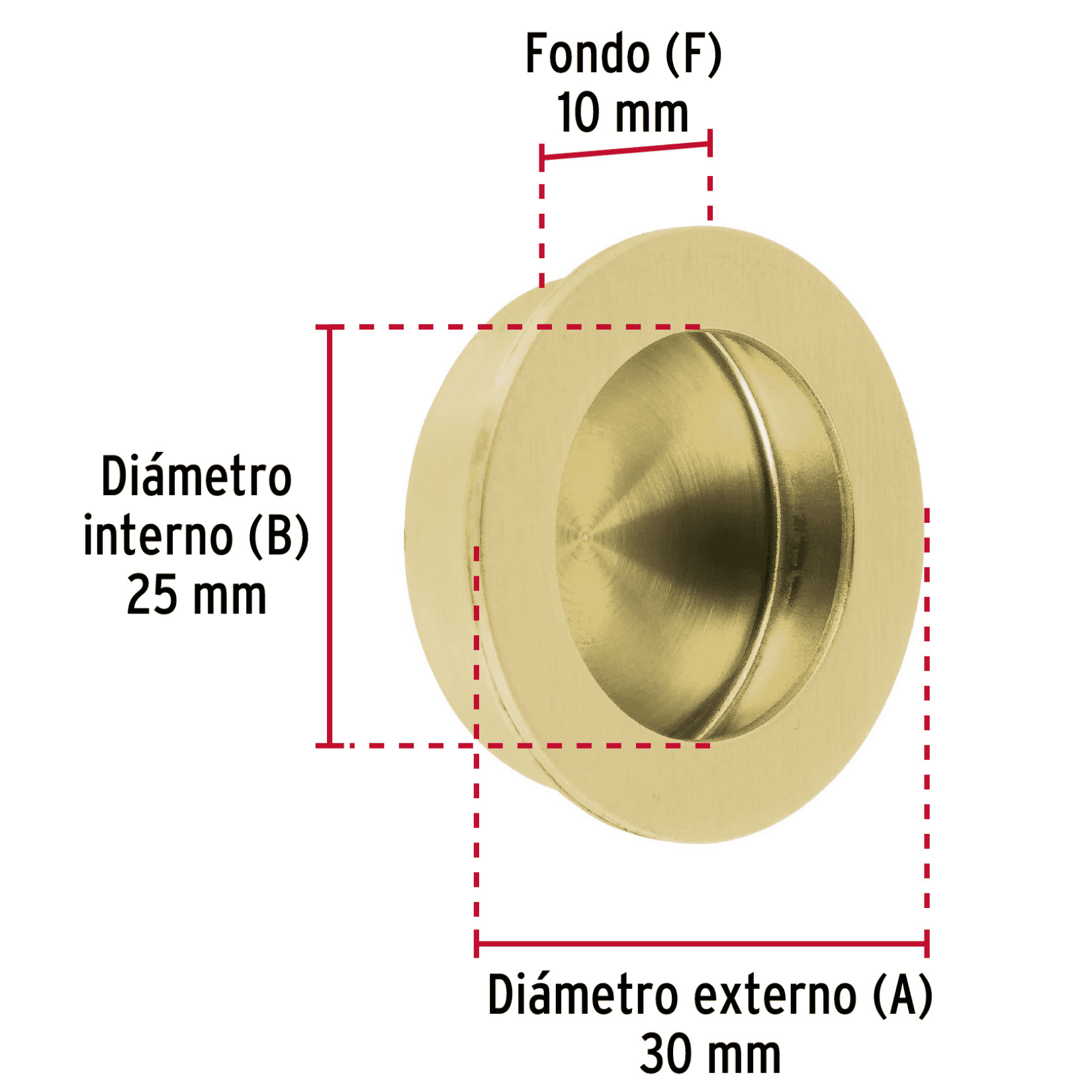 Jaladera de embutir circular No. 2 acabado latón brillante-JALED-12 / 48993