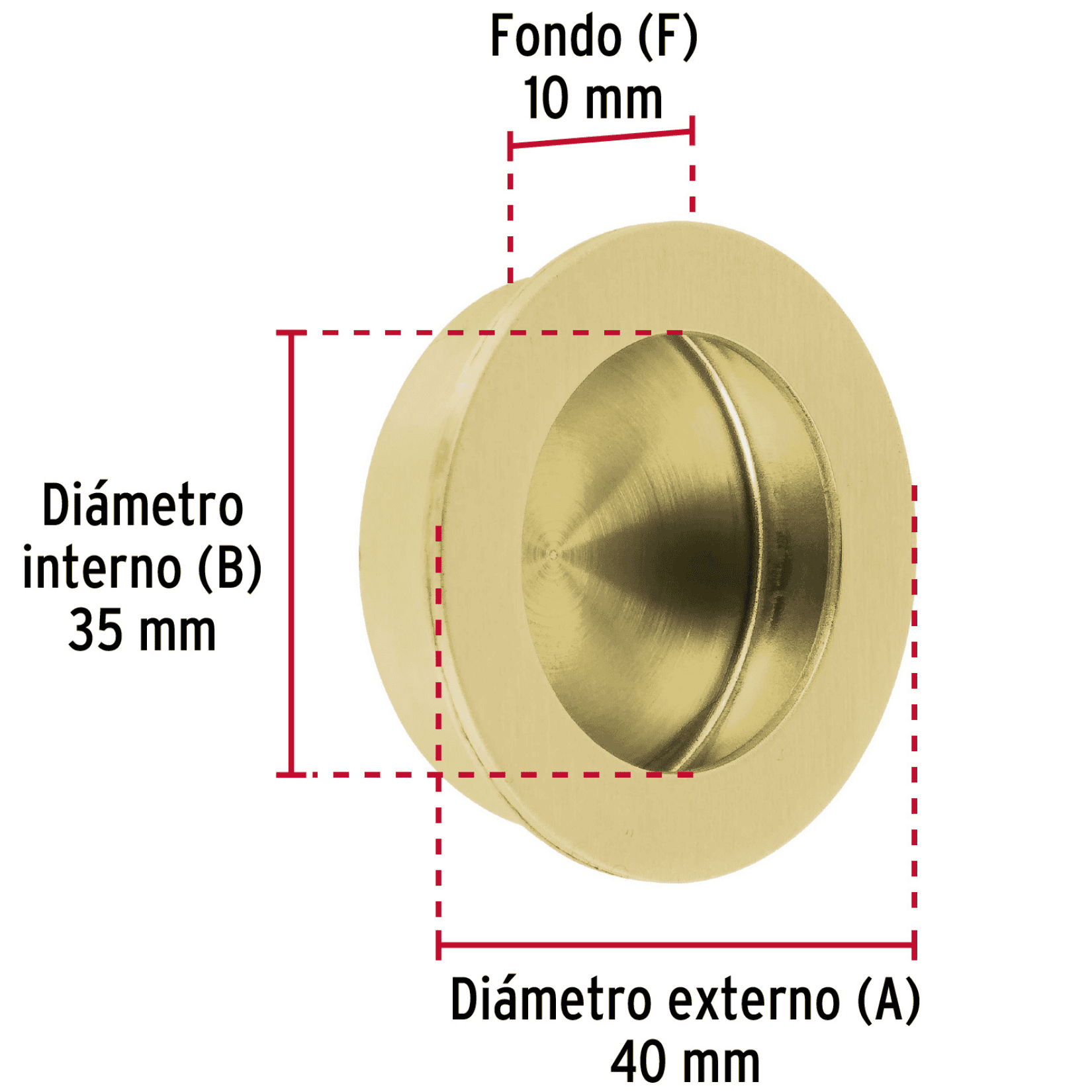 Jaladera de embutir circular No. 3 acabado latón brillante-JALED-13 / 48994