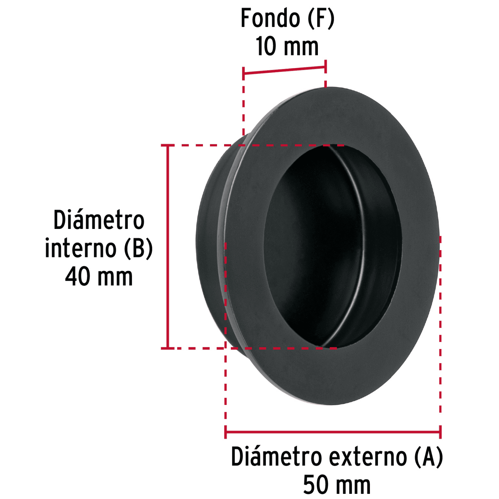 Jaladera de embutir circular No. 4 acabado negro-JALED-64 / 47803