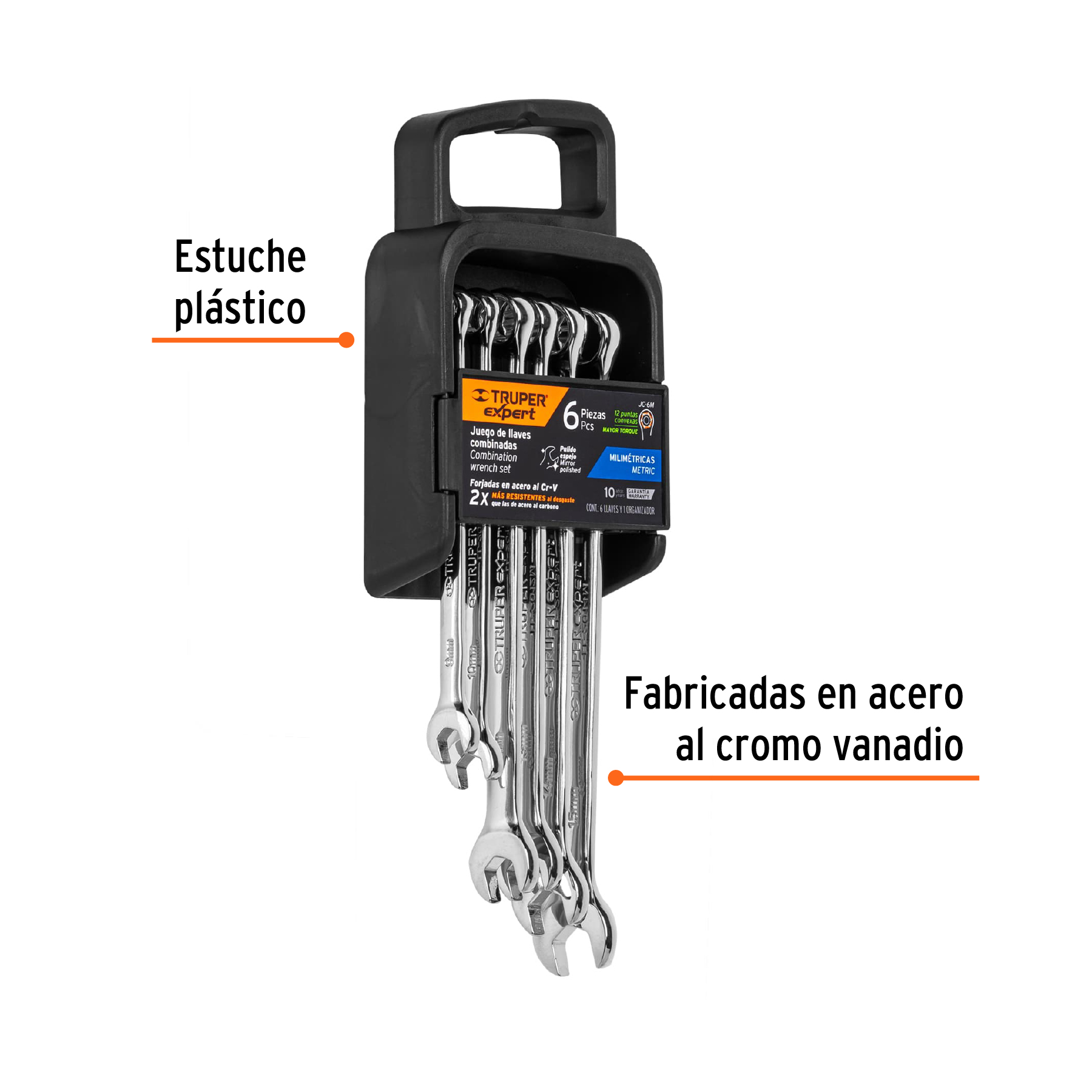 Juego de 6 llaves combinadas mm pulidas, Truper Expert - JC-6M / 15770
