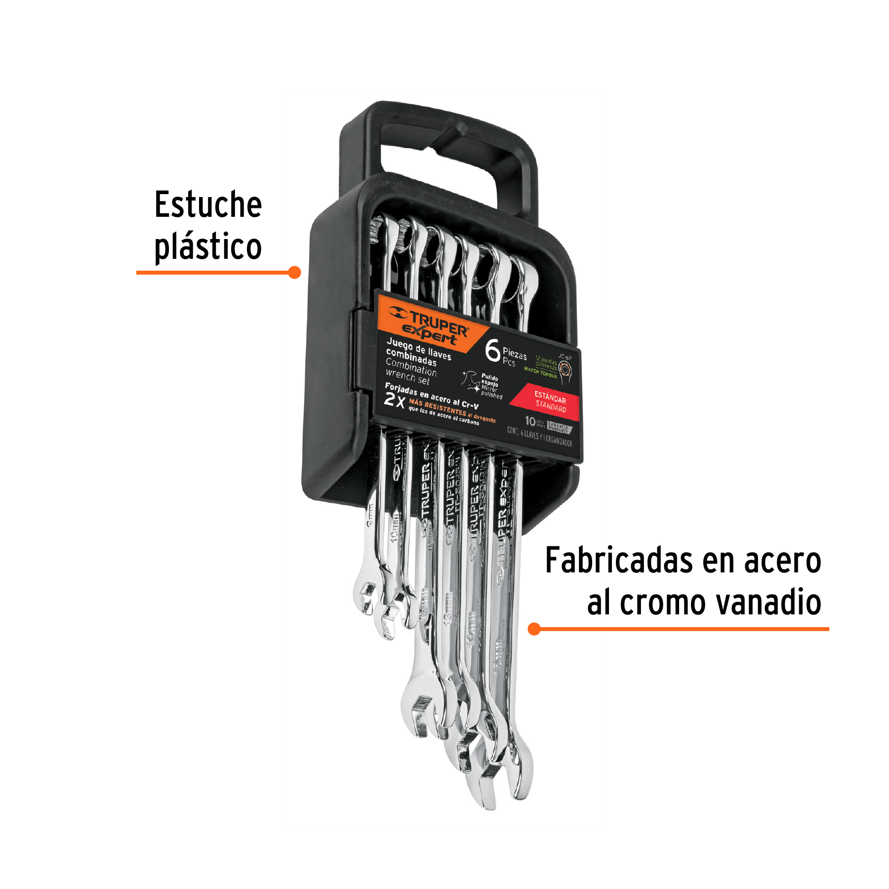 Juego de 6 llaves combinadas std pulidas, Truper Expert - JC-6P / 15772