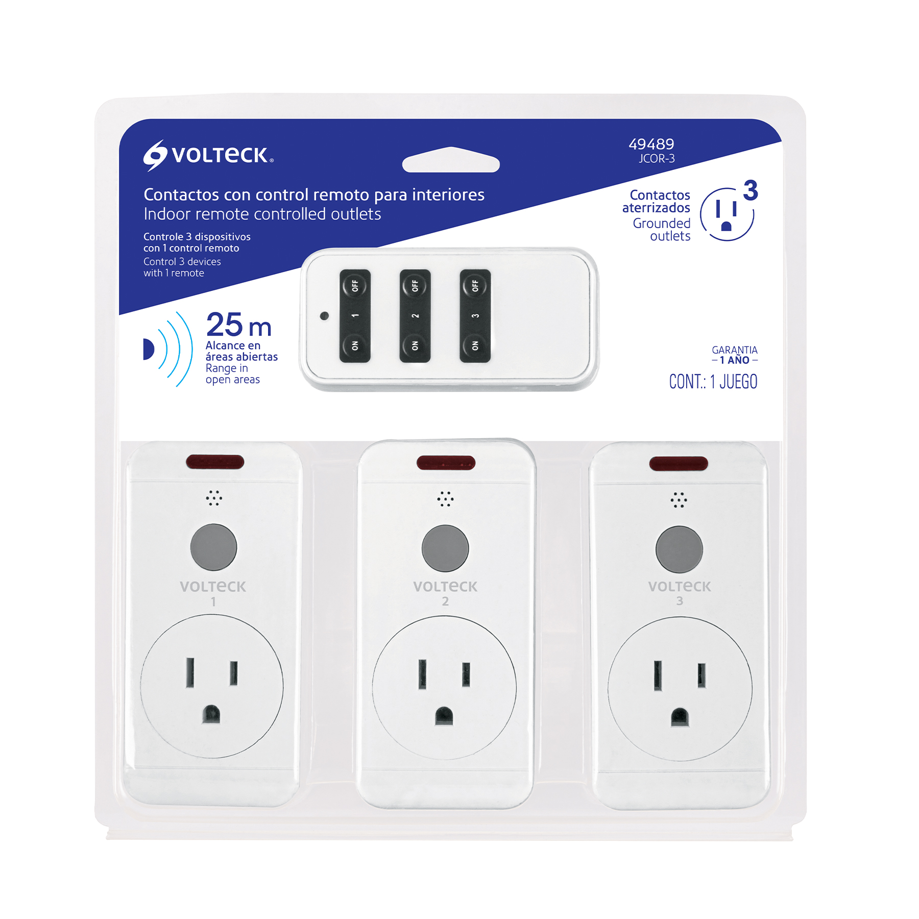 Juego de 3 Contactos con control remoto, Volteck, 49489 -  JCOR-3