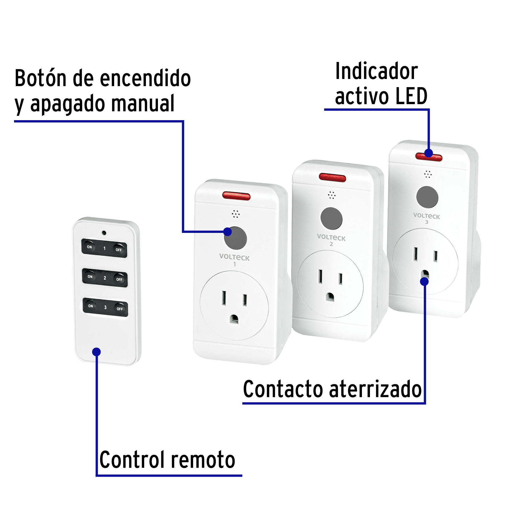 Juego de 3 Contactos con control remoto, Volteck, 49489 -  JCOR-3