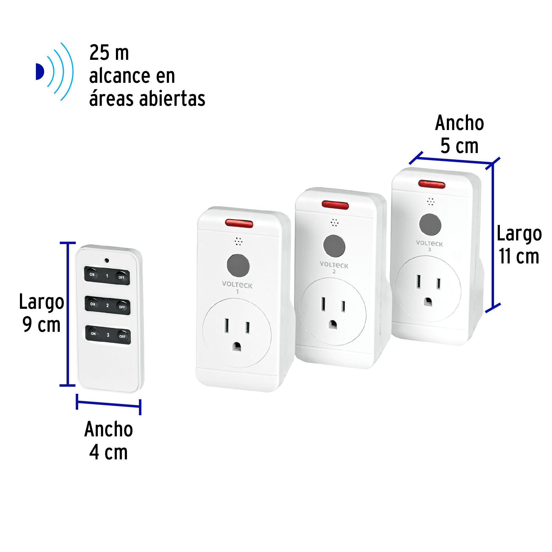 Juego de 3 Contactos con control remoto, Volteck, 49489 -  JCOR-3