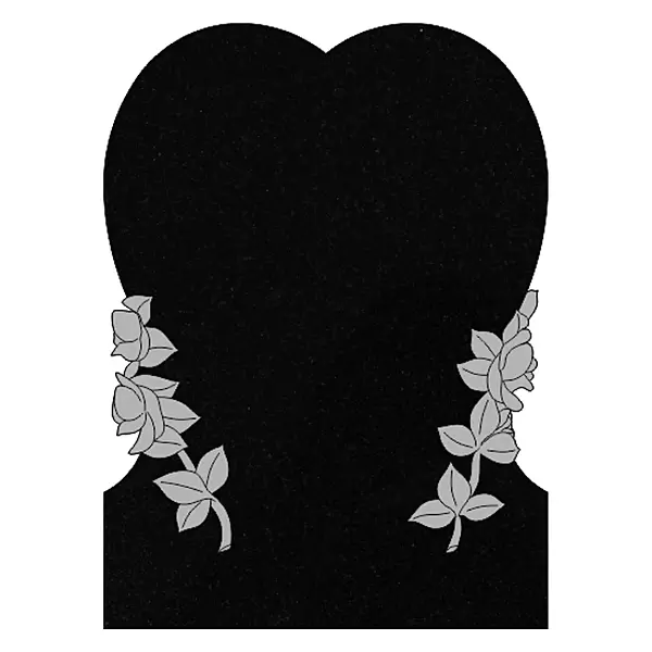 22"X8"X30" - HEART WITH CARVED ROSES - JET BLACK