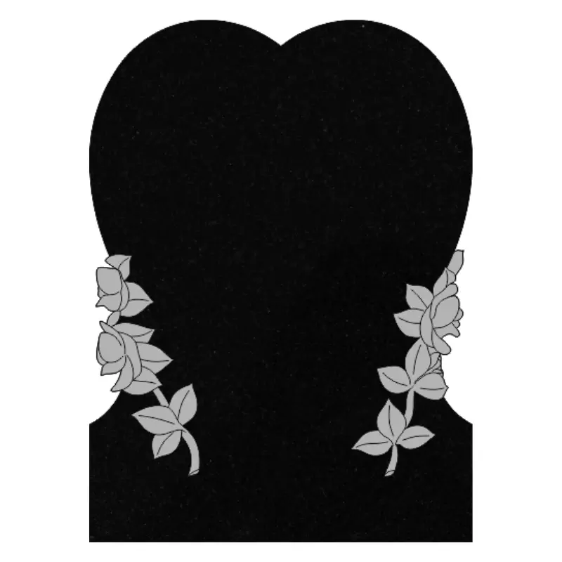 22"X8"X30" - HEART WITH CARVED ROSES - JET BLACK