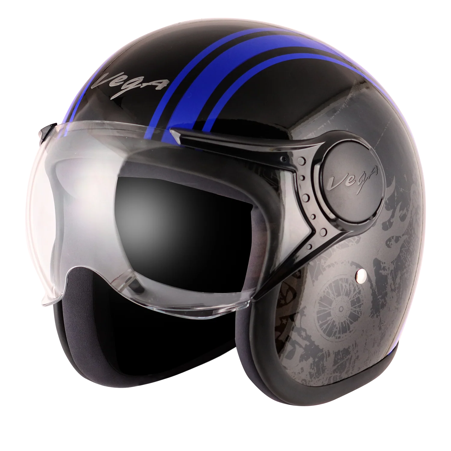 VEGA JET W/VISOR OLD SCHOOL BLACK M.BLUE C/V (L) VEGA JET W/VISOR OLD SCHOOL BLACK M.BLUE C/V (L)