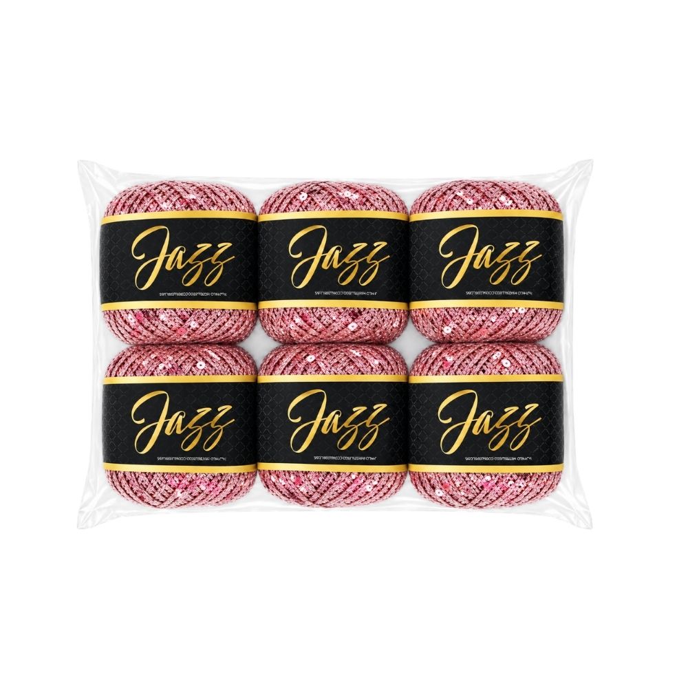 Jazz Hilo Poliester con Lentejuelas Metalizado Oro Rosa Paquete x 6 Ovillos x 50G Jazz Hilo Poliester con Lentejuelas Metalizado Oro Rosa Paquete x 6 Ovillos x 50G