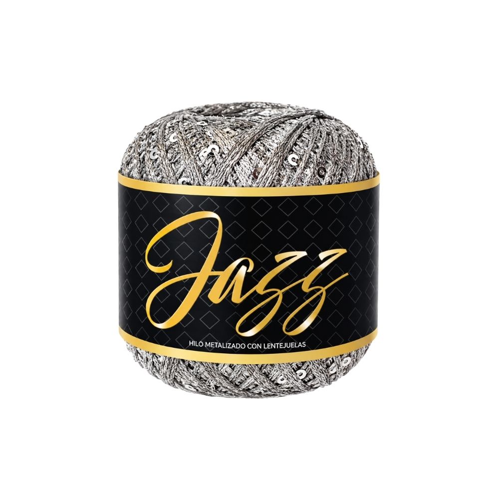 Jazz Hilo Poliester con Lentejuelas Metalizado Plateado Paquete x 6 Ovillos x 50G