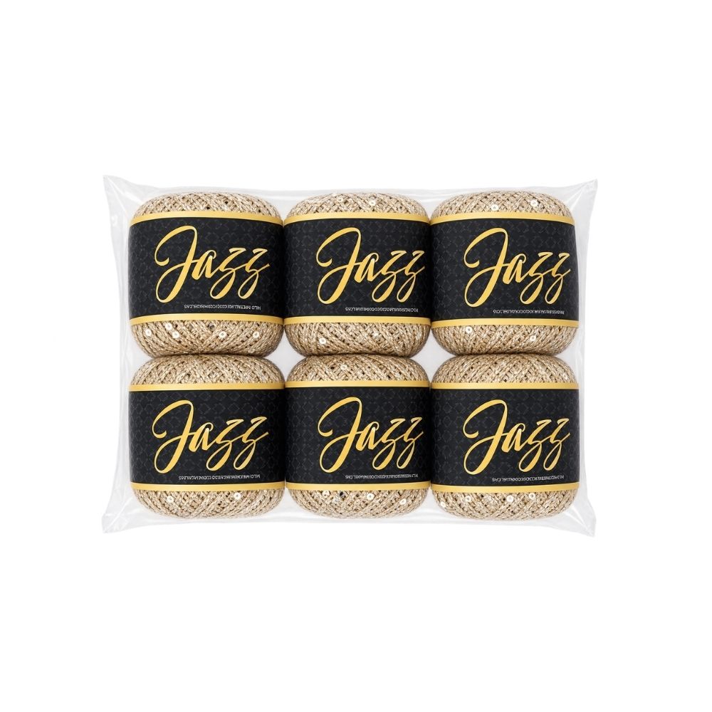Jazz Hilo Poliester con Lentejuelas Metalizado Champaña Paquete x 6 Ovillos x 50G Jazz Hilo Poliester con Lentejuelas Metalizado Champaña Paquete x 6 Ovillos x 50G