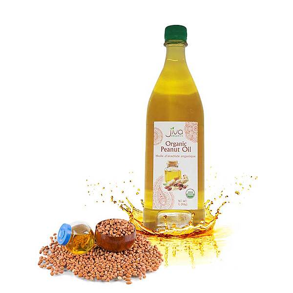 1L of Jiva Org Cold Pressed Peanut Oil, extracted from organic peanut using the kachi ghani method.