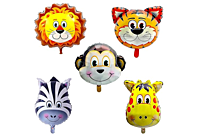 Jungle Safari Foil Balloons - (Pack of 5) Animal Faces (Lion, Tiger, Zebra, Monkey, Giraffe) for Kids Birthday Decoration, Jungle Theme Backdrop, Baby Shower, School Events