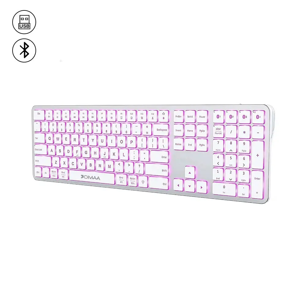 JOMAA ZX-K22 Wireless Keyboard Scissor Switch Ultra Thin, 7 Colors Backlit Keyboard - White