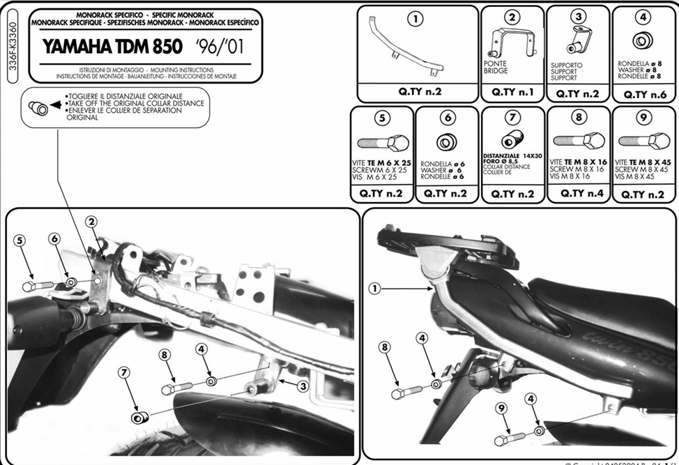 KAPPA YAMAHA TOPBOX BRACKET  K3360 - TDM 850 (96-01)