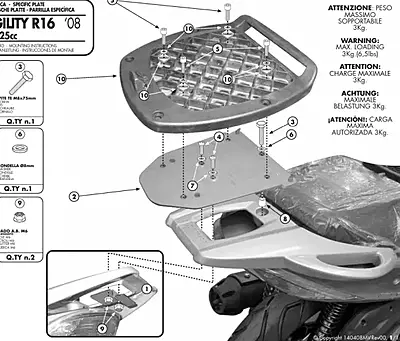 KAPPA KYMCO TOPBOX BRACKET AGILITY - KE1370