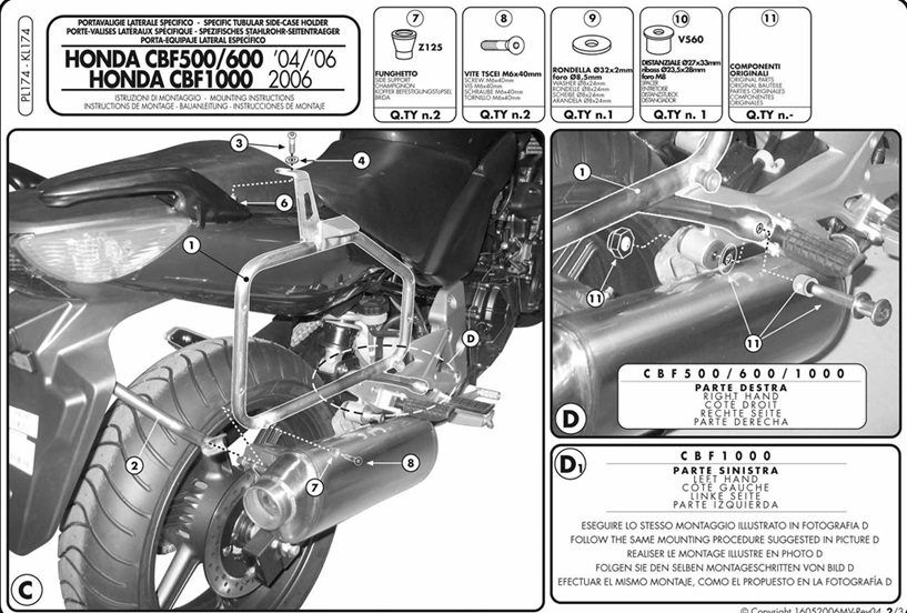 KAPPA HONDA PANNIER BRACKET KL174 - CBF 500 / 600 S / 600 N / 1000 / ABS (04-12) KAPPA HONDA PANNIER BRACKET KL174 - CBF 500 / 600 S / 600 N / 1000 / ABS (04-12)