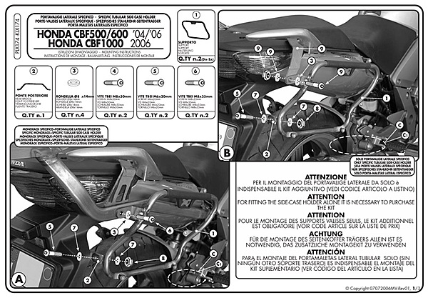 KAPPA HONDA PANNIER BRACKET KLX174 - CBF 1000 / ABS (06-09) KAPPA HONDA PANNIER BRACKET KLX174 - CBF 1000 / ABS (06-09)
