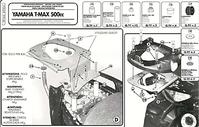 KAPPA YAMAHA TOPBOX BRACKET KR364M - T-MAX 500 (08-11)