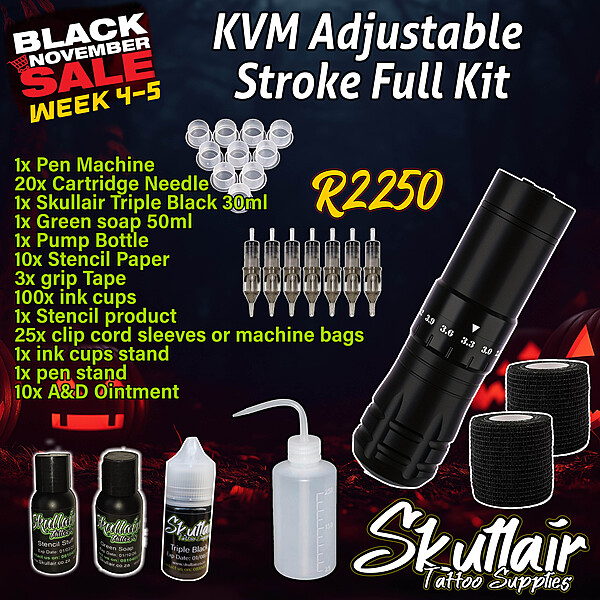 KVM Adjustable stroke Wireless Tattoo Pen machine Full Kit