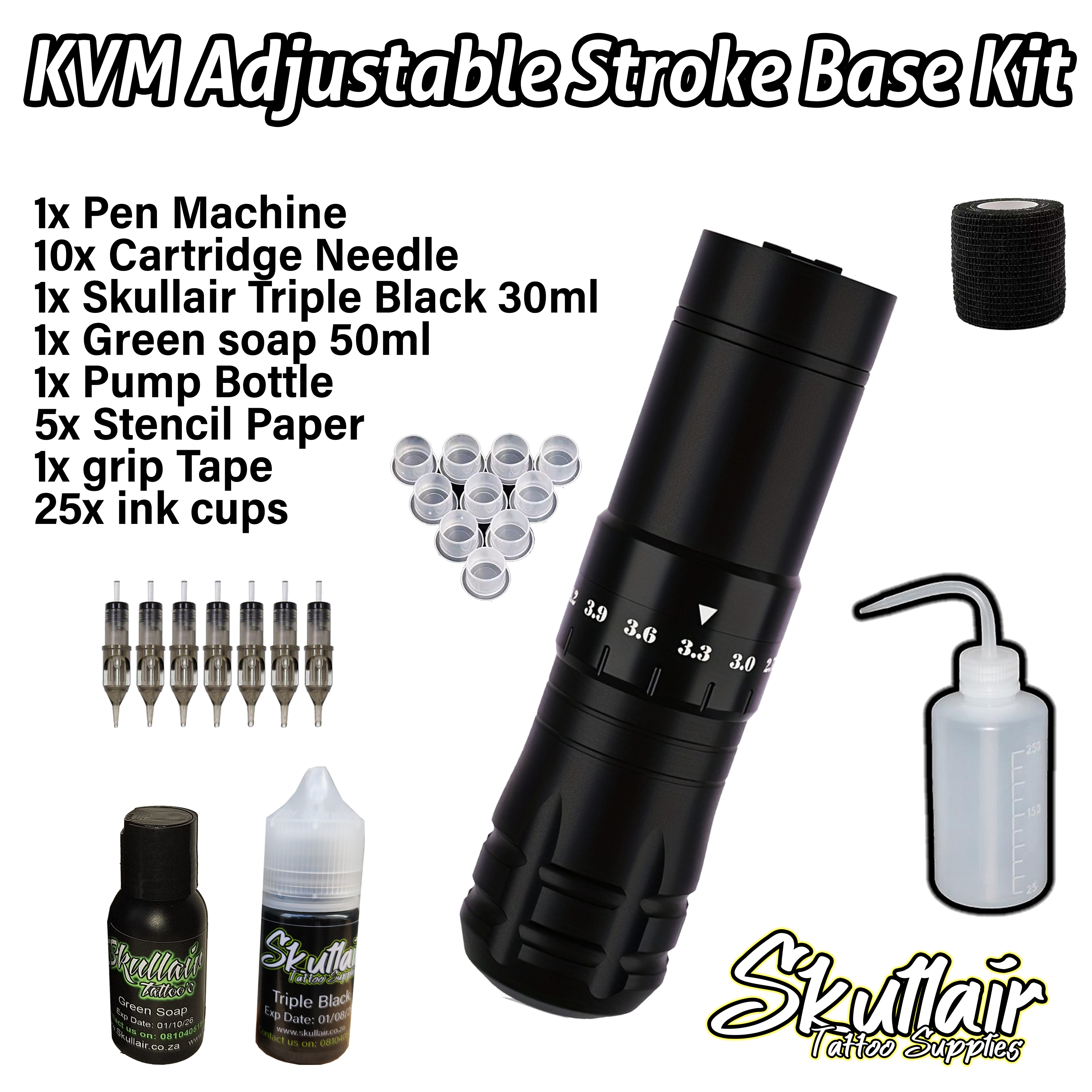 KVM Adjustable stroke Wireless Tattoo Pen machine Base Kit