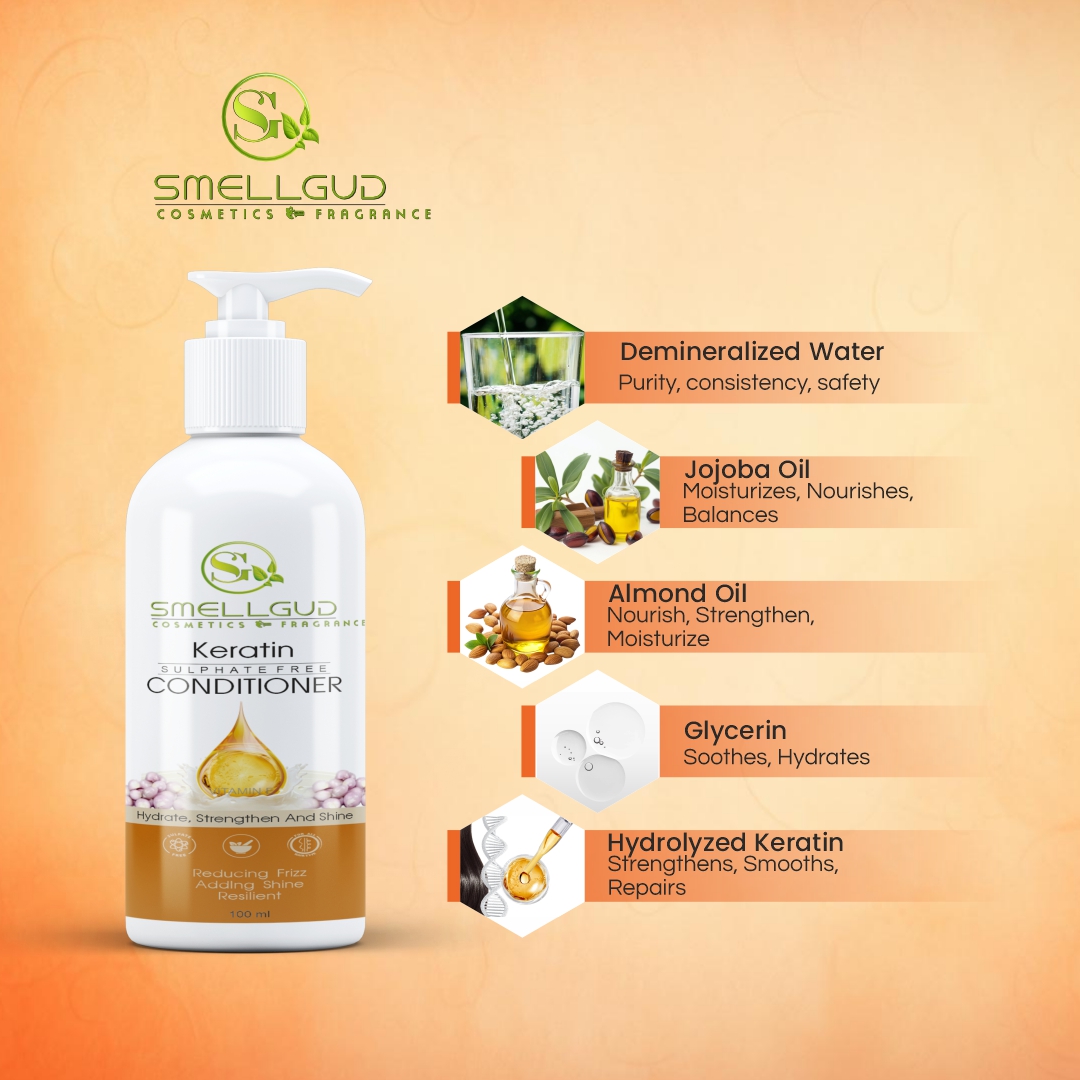 Smellgud cosmetics Sulphate Free Conditioner for Coloured & Treated Hair | Repair | Keratin Conditioner for Women and Men | For Frizzy, Dry, Shiny Hair | Enriched with Argan Oil | Vitamin E | 100ml