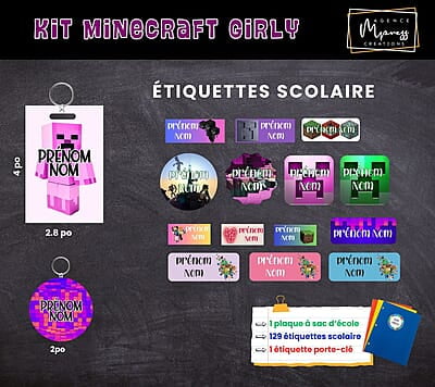 Étiquettes thématique Minecraft Girly Étiquettes thématique Minecraft Girly