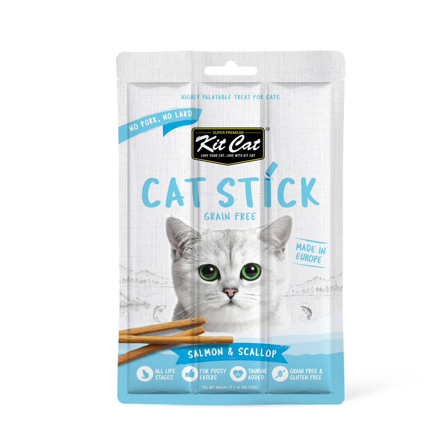 Kit Cat Grain Free Cat Stick Salmon & Scallop 15g Kit Cat Grain Free Cat Stick Salmon & Scallop 15g
