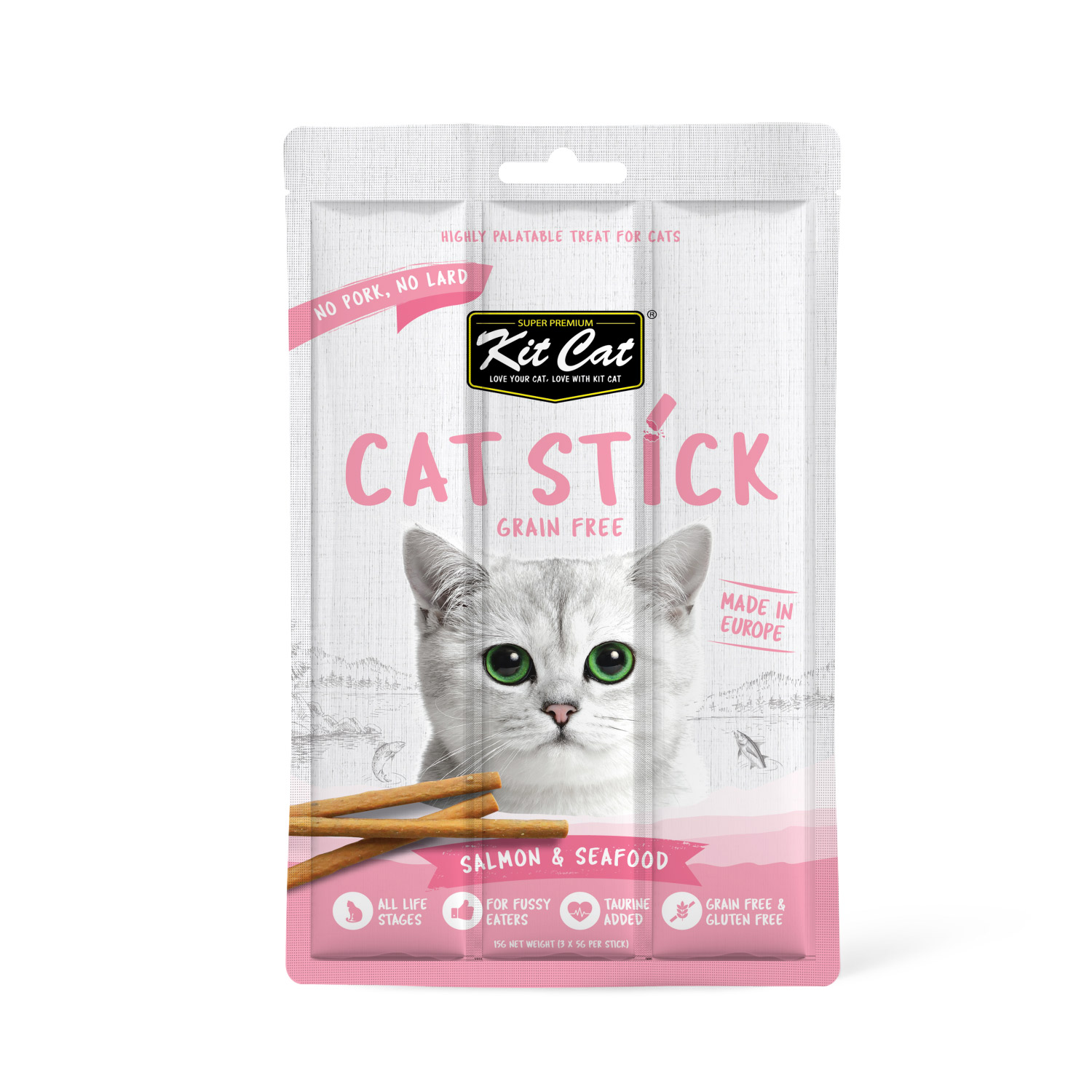 Kit Cat Grain Free Cat Stick Salmon & Seafood 15g Kit Cat Grain Free Cat Stick Salmon & Seafood 15g