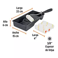Kit de rodillo para pintar, 4' (maneral, charola y felpa) - KIT-ROPI-420N / 15023