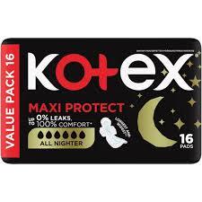 Kotex Maxi Thick Pads - All Nighter 16 Pack Plus Wings, Value Pack