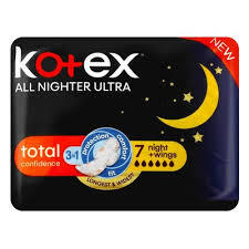 Kotex Ultra Thin Pads - All Nighter 7 Pack Plus Wings