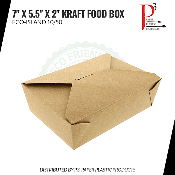 Eco-Island Kraft Food Box 7" x 5.5" x 2" BIO#8 45oz 6/50