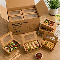 Kraft Food Container with window 8" x 5.5" x 2" 4/50
