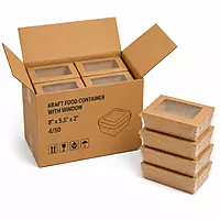 Kraft Food Container with window 8" x 5.5" x 2" 4/50