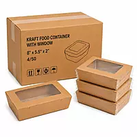 Kraft Food Container with window 8" x 5.5" x 2" 4/50