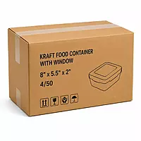 Kraft Food Container with window 8" x 5.5" x 2" 4/50