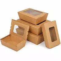 Kraft Food Container with window 8" x 5.5" x 2" 4/50