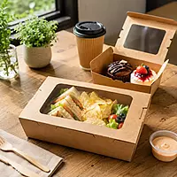 Kraft Food Container with window 8" x 5.5" x 2" 4/50