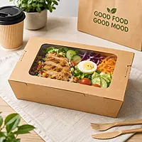 Kraft Food Container with window 8" x 5.5" x 2" 4/50
